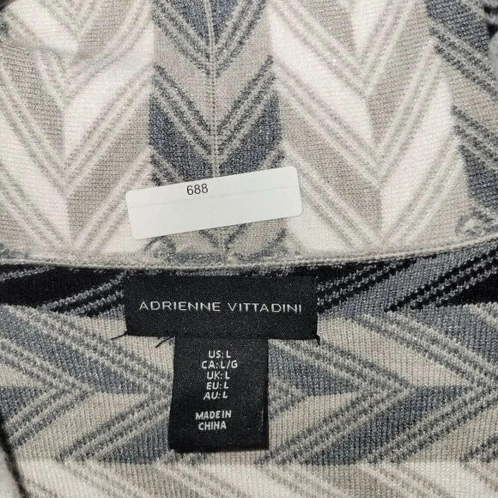 Adrienne Vittadini Women Sweater Open Front Size L‎ Pockets Black White Grey